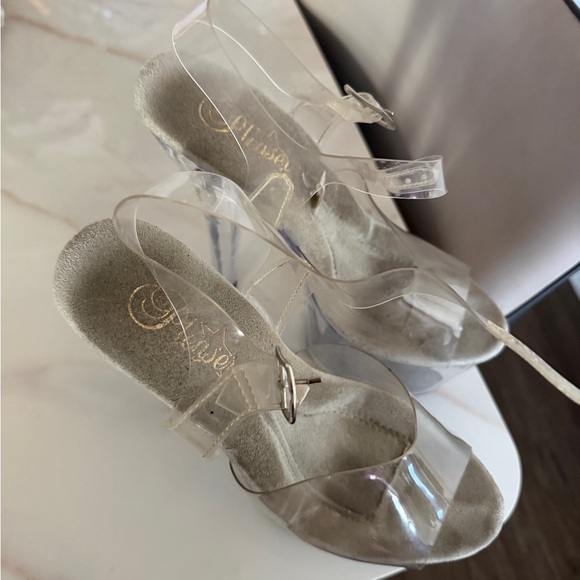 Pleaser Transparent Clear Platform High Heel Sandals Open Slot For Cash Tips - Picture 2 of 3